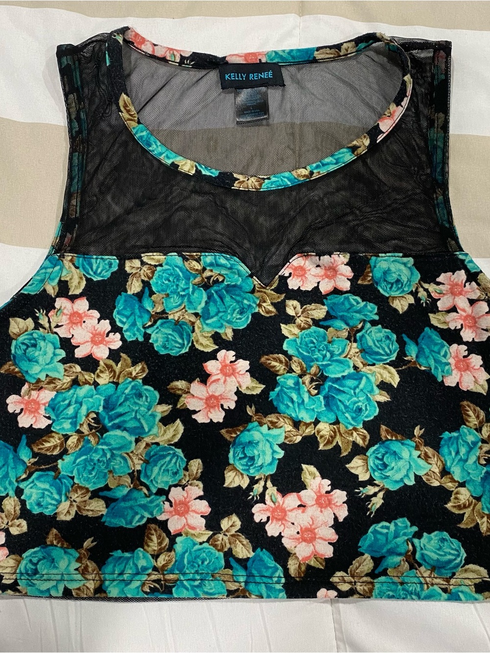 Black Floral Mesh Crop Top